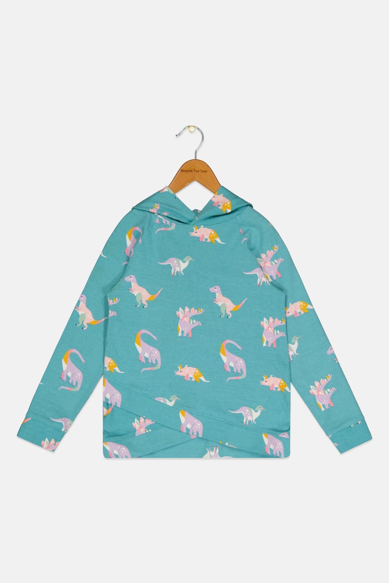 Rumi + Ryder Kids Girl Graphic Print Long Sleeve Hoodie, Dark Turqouise - Image 3